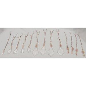 CRYSTALS & pink glass bead strands LOT almond teardrop pendeloque pendant prisms